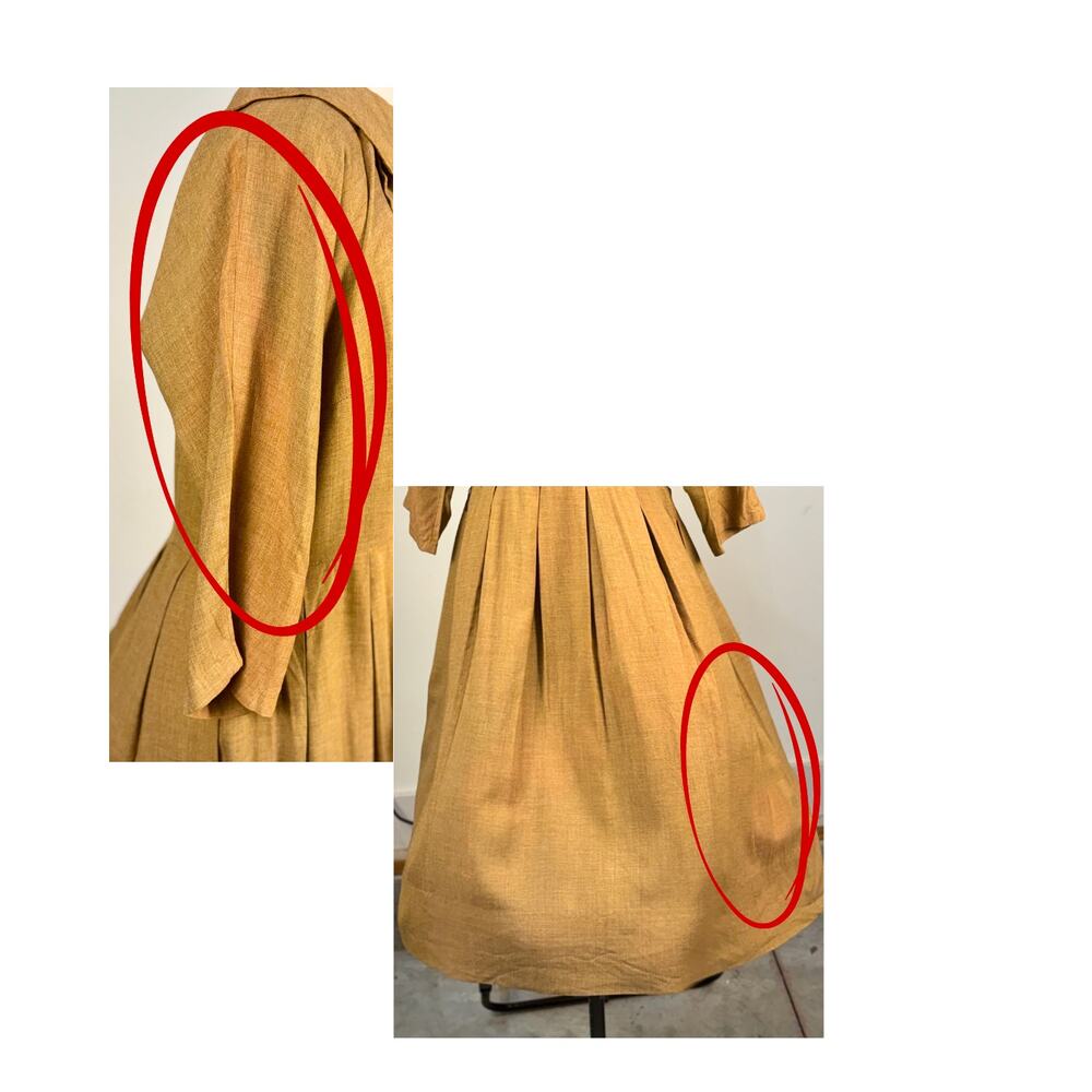Vintage 50s Kerrybrooke Sears Nutmeg Pointed Collar Pleated Shirtwaist Dress L - Picture 6 of 6